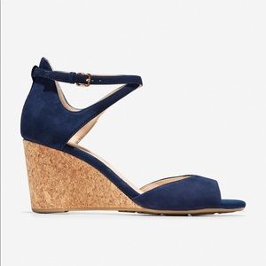 Call Hans - Sadie leather grand cork wedge sandals marine/blue/nubuck